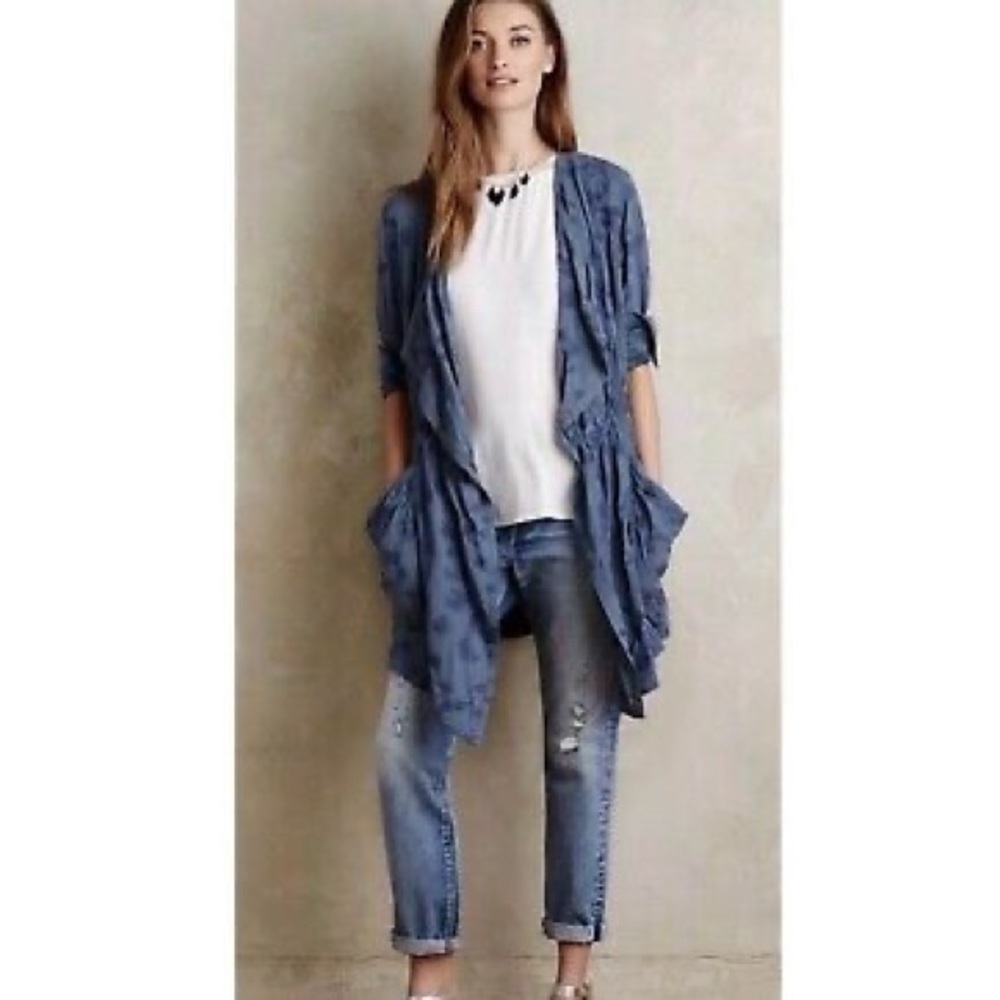 Anthropologie Hei Hei Blue Melita Draped Floral Jacket Duster size XS - Picture 1 of 7